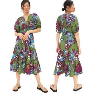 Anthropologie Conditions Apply Cinched Waist Tropical Puff Sleeve Dress (10)